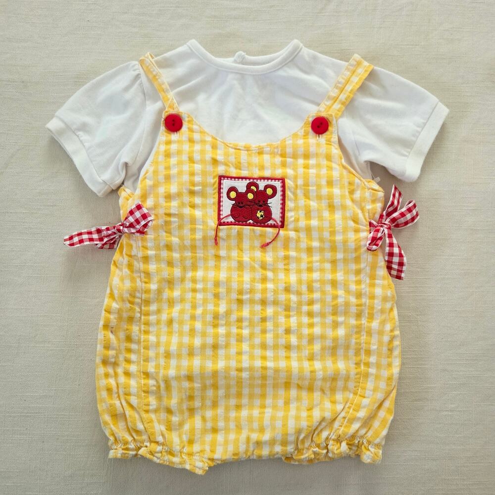Vintage Mouse Yellow Gingham Romper 24 months
